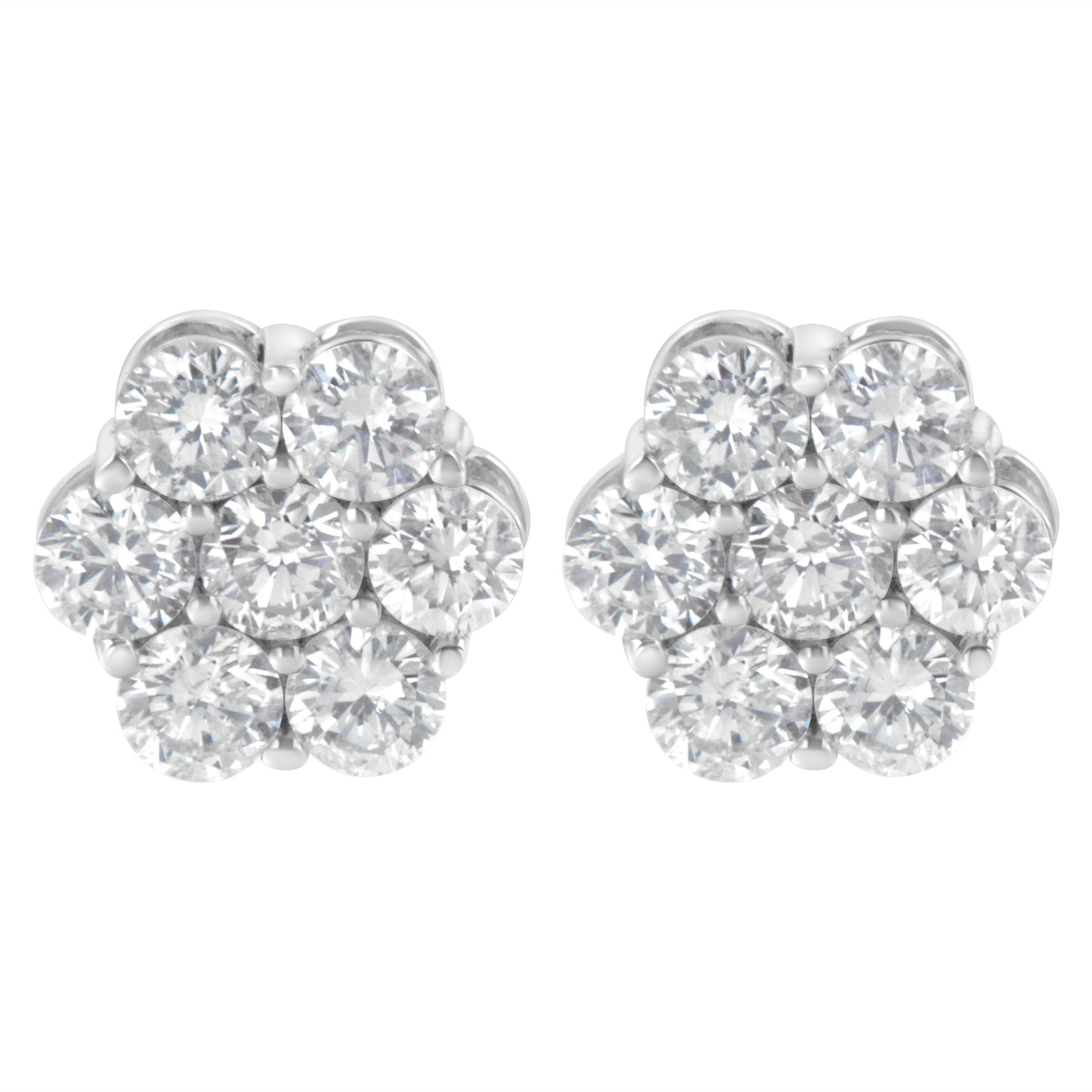 Sterling Silver 2 cttw Floral Composite 7 Stone Diamond Stud Earring (I-J, I1-I2) Bids.com