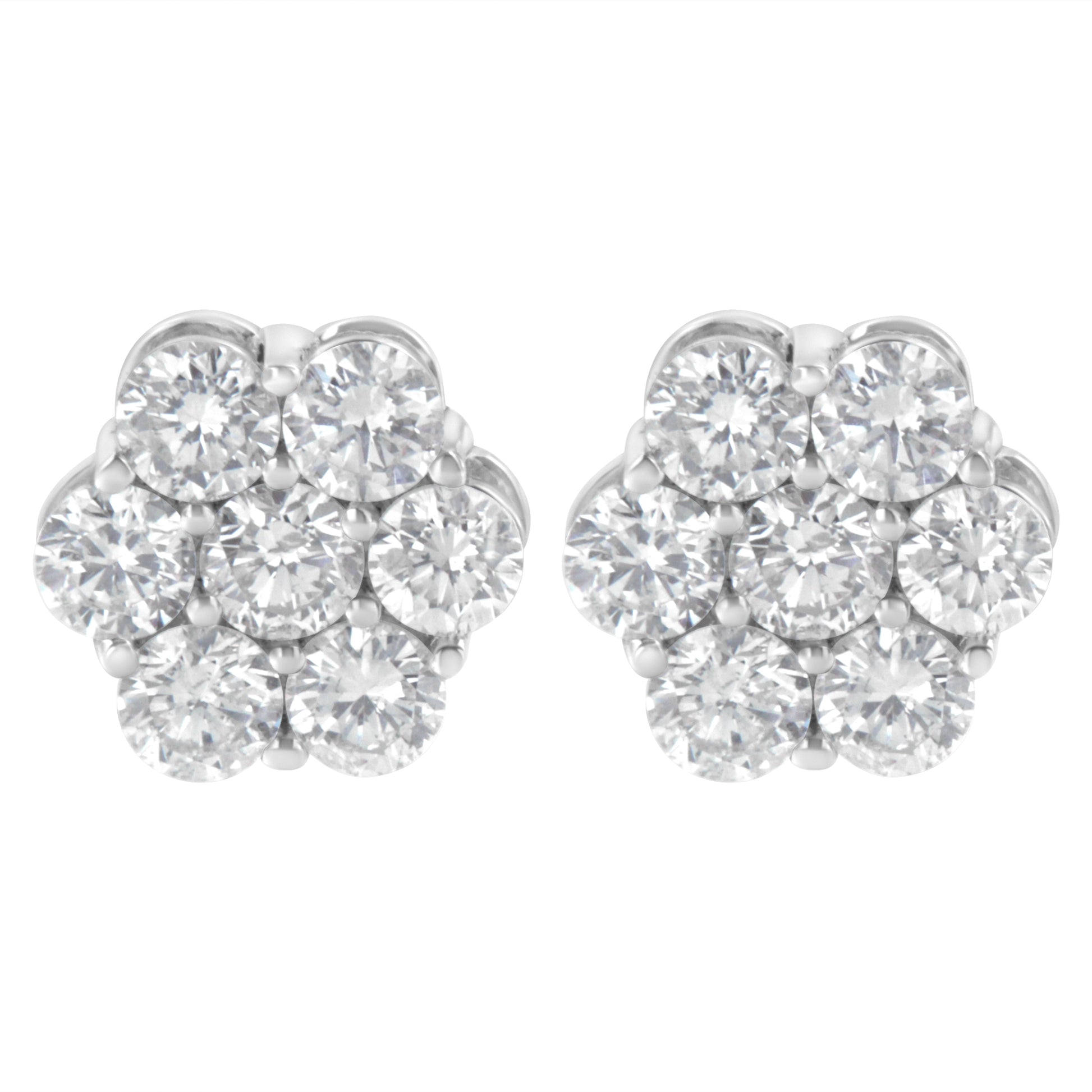 Sterling Silver 2 cttw Floral Composite 7 Stone Diamond Stud Earring (I-J, I1-I2) Bids.com