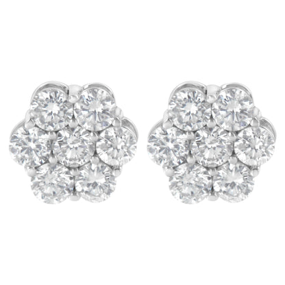 Sterling Silver 2 cttw Floral Composite 7 Stone Diamond Stud Earring (I-J, I1-I2) Bids.com