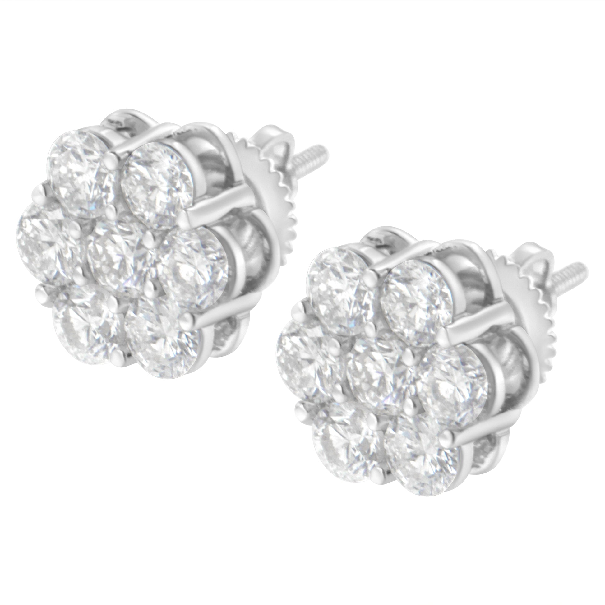 Sterling Silver 2 cttw Floral Composite 7 Stone Diamond Stud Earring (I-J, I1-I2) Bids.com
