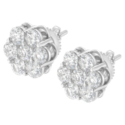 Sterling Silver 2 cttw Floral Composite 7 Stone Diamond Stud Earring (I-J, I1-I2) Bids.com