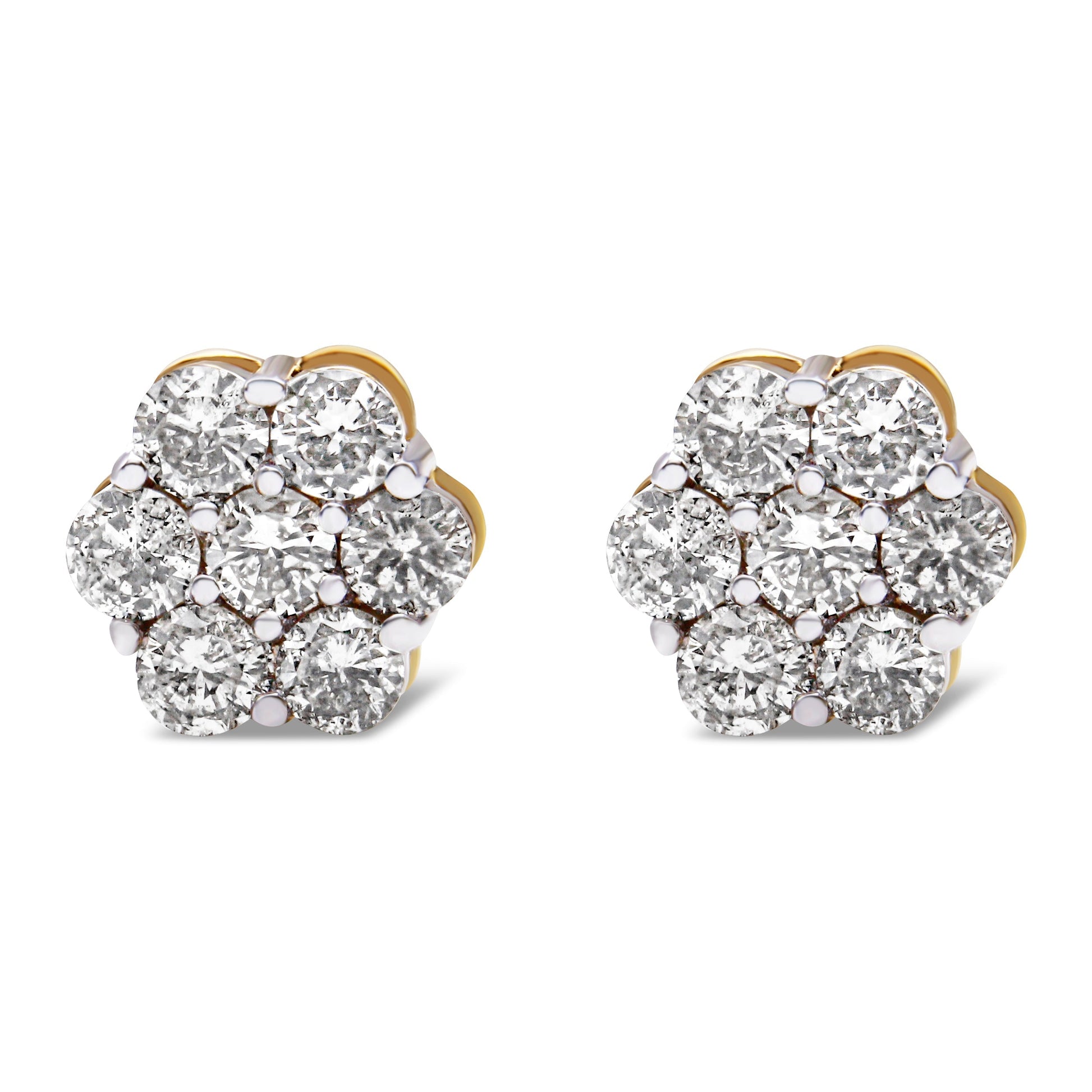 14K Yellow Gold 2.0 Cttw Diamond Floral Cluster Stud Earring with Screw Back (H-I Color, SI1-SI2 Clarity) Bids.com