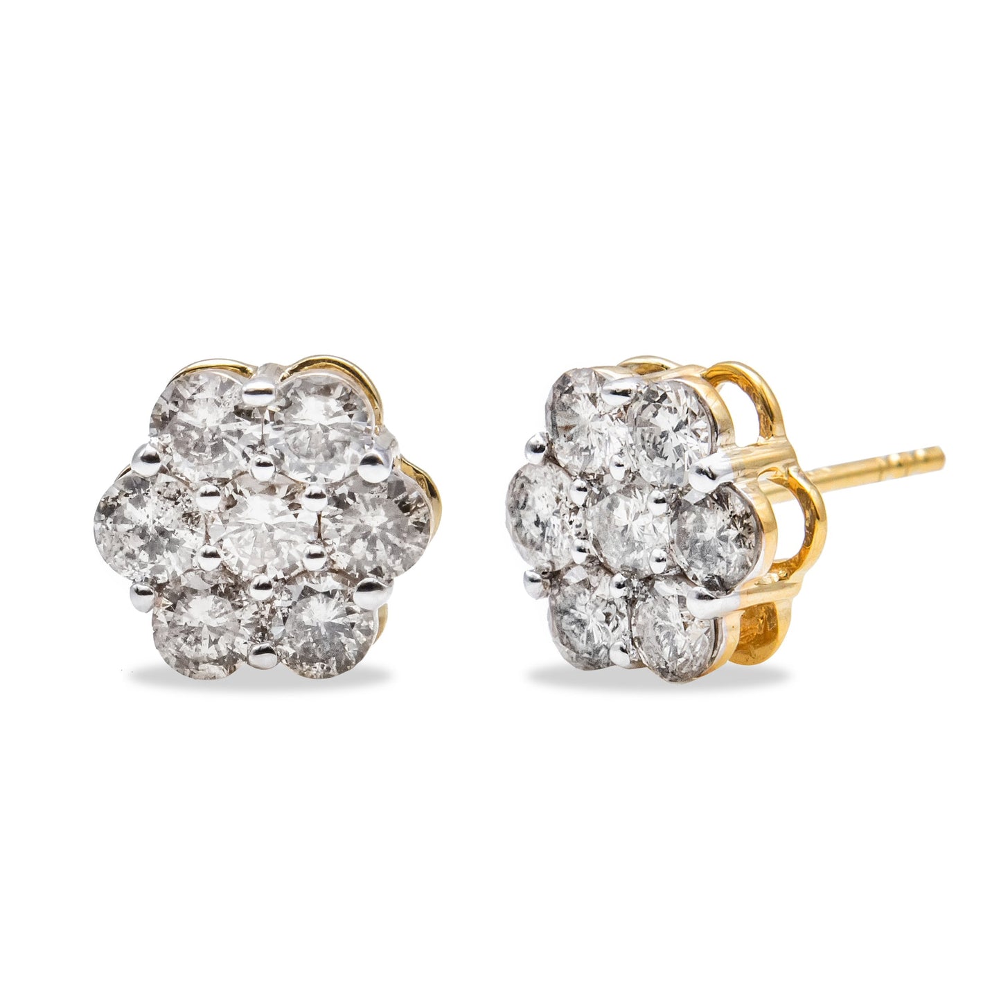 14K Yellow Gold 2.0 Cttw Diamond Floral Cluster Stud Earring with Screw Back (H-I Color, SI1-SI2 Clarity) Bids.com