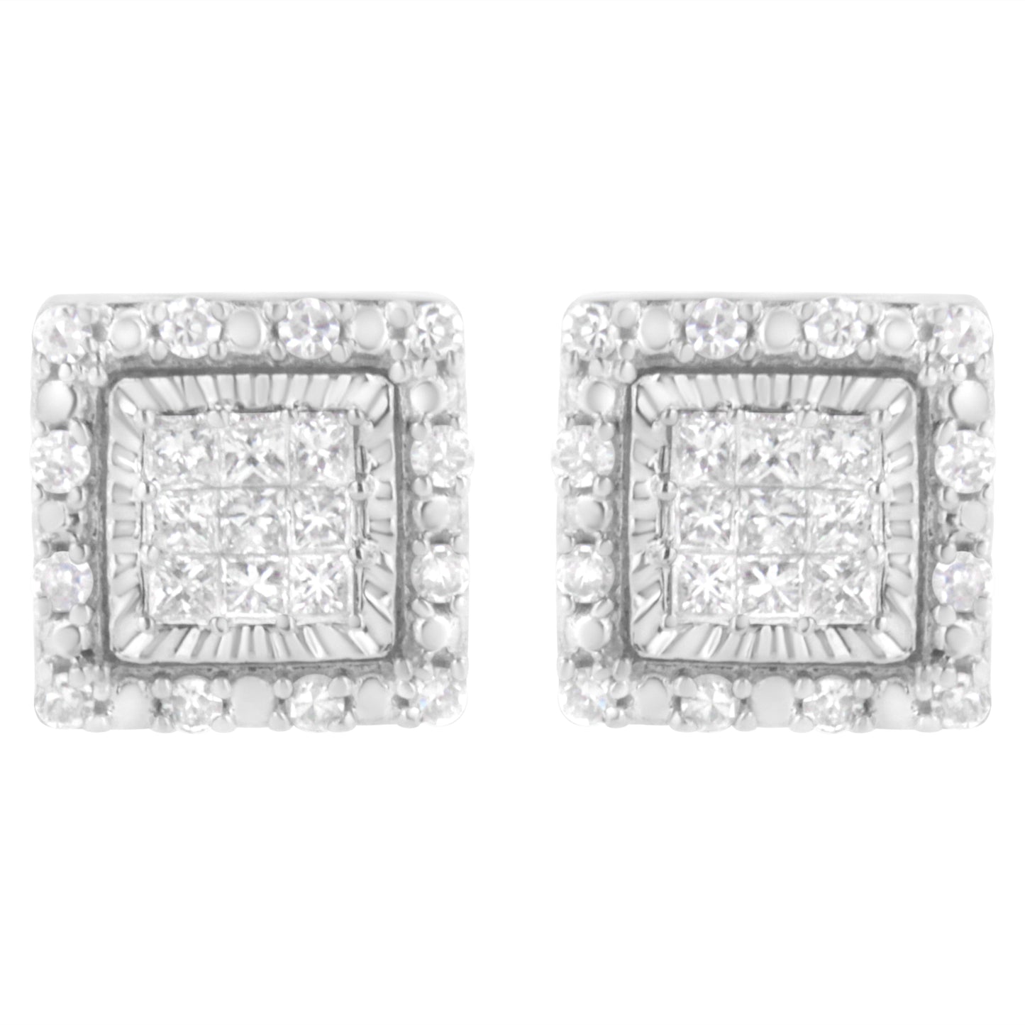 10K White Gold 1/2 cttw Invisible Set Princess-Cut Diamond Square Stud Earring (I-J Color, I1-I2 Clarity) Bids.com