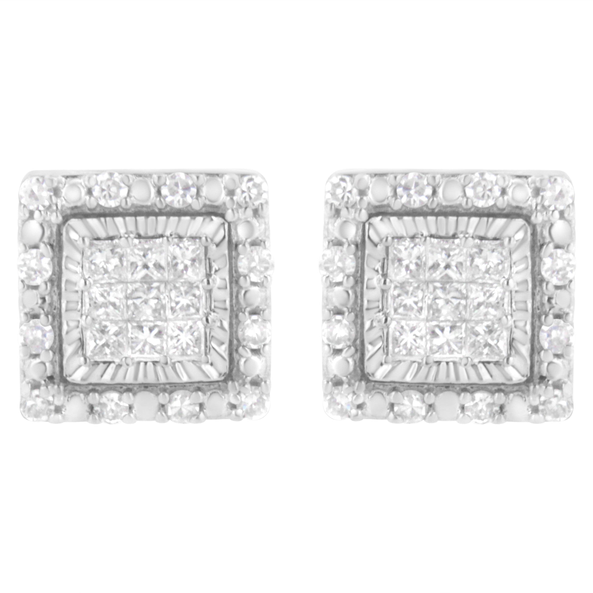 10K White Gold 1/2 cttw Invisible Set Princess-Cut Diamond Square Stud Earring (I-J Color, I1-I2 Clarity) Bids.com