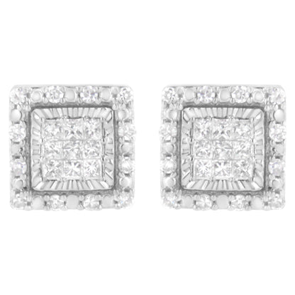 10K White Gold 1/2 cttw Invisible Set Princess-Cut Diamond Square Stud Earring (I-J Color, I1-I2 Clarity) Bids.com