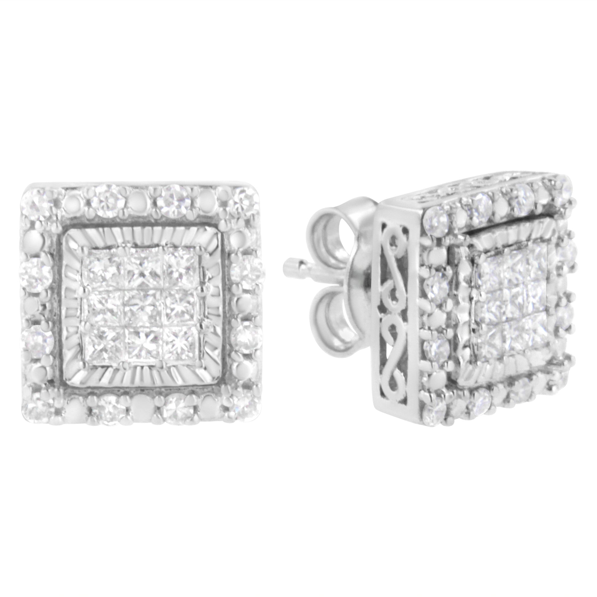 10K White Gold 1/2 cttw Invisible Set Princess-Cut Diamond Square Stud Earring (I-J Color, I1-I2 Clarity) Bids.com