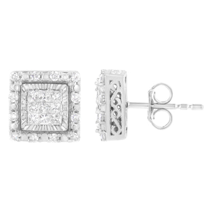 10K White Gold 1/2 cttw Invisible Set Princess-Cut Diamond Square Stud Earring (I-J Color, I1-I2 Clarity) Bids.com