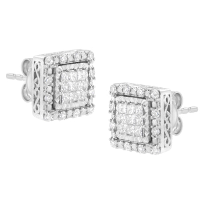 10K White Gold 1/2 cttw Invisible Set Princess-Cut Diamond Square Stud Earring (I-J Color, I1-I2 Clarity) Bids.com