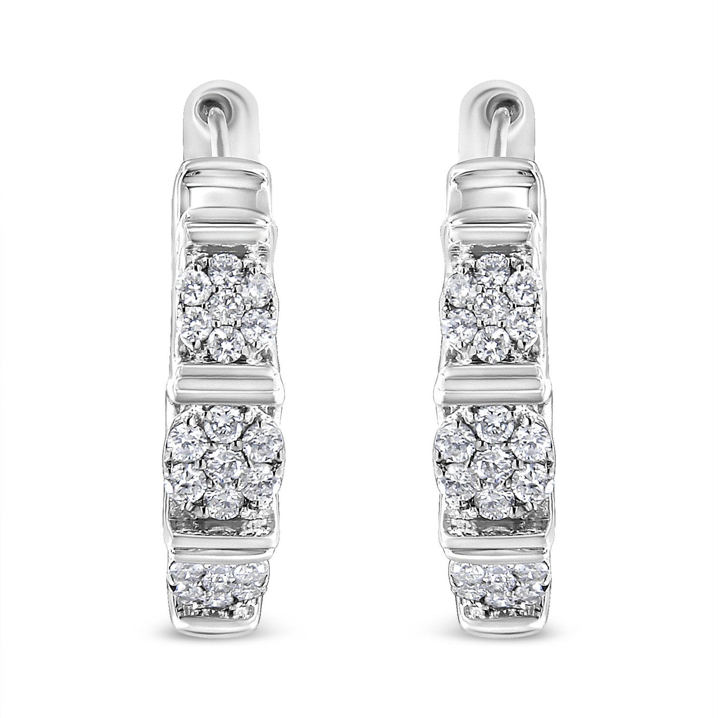 .925 Sterling Silver 1/2 Cttw Lab Grown Round Diamond Floral Cluster Hoop Earrings (F-G Color, SI1-SI2 Clarity) Bids.com
