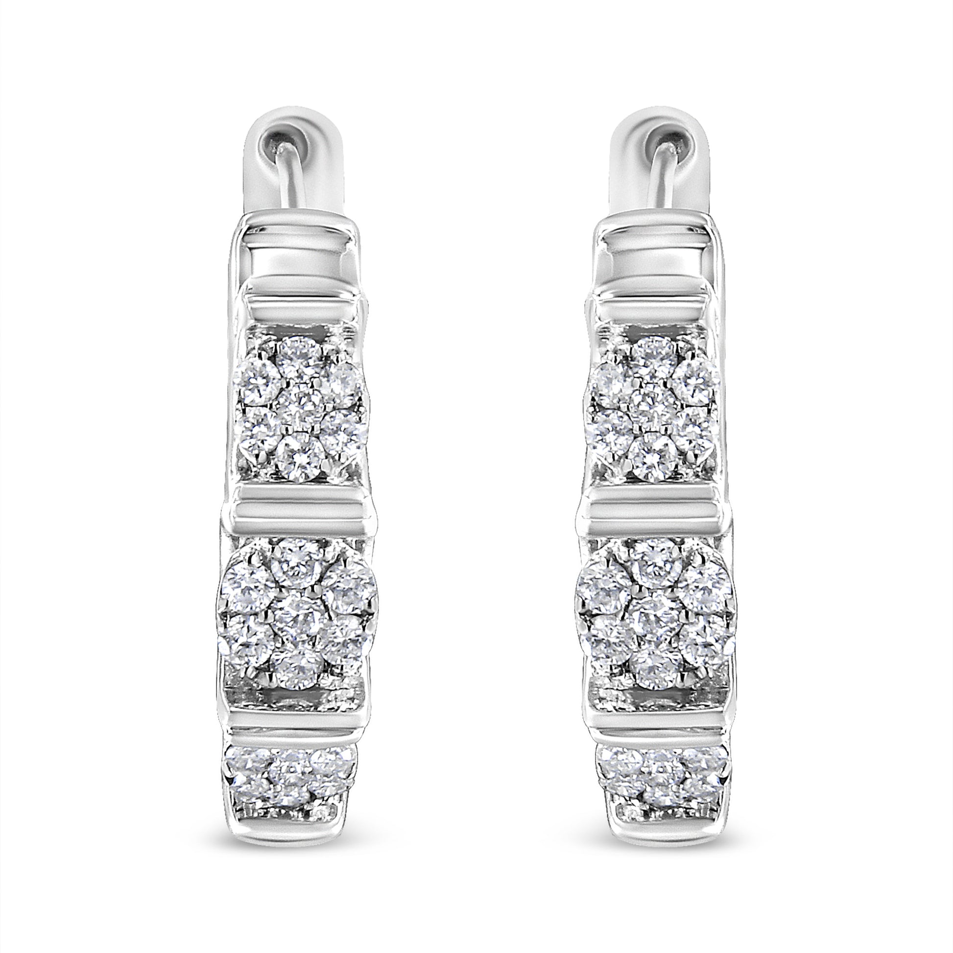 .925 Sterling Silver 1/2 Cttw Lab Grown Round Diamond Floral Cluster Hoop Earrings (F-G Color, SI1-SI2 Clarity) Bids.com