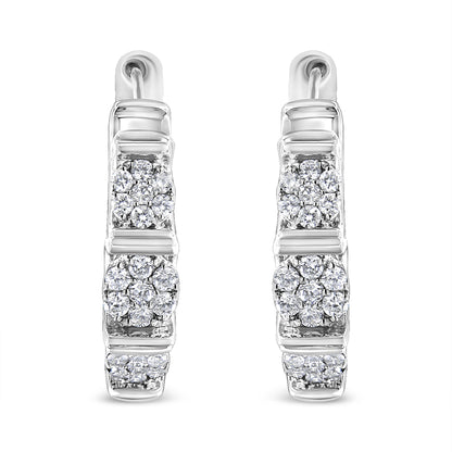 .925 Sterling Silver 1/2 Cttw Lab Grown Round Diamond Floral Cluster Hoop Earrings (F-G Color, SI1-SI2 Clarity) Bids.com