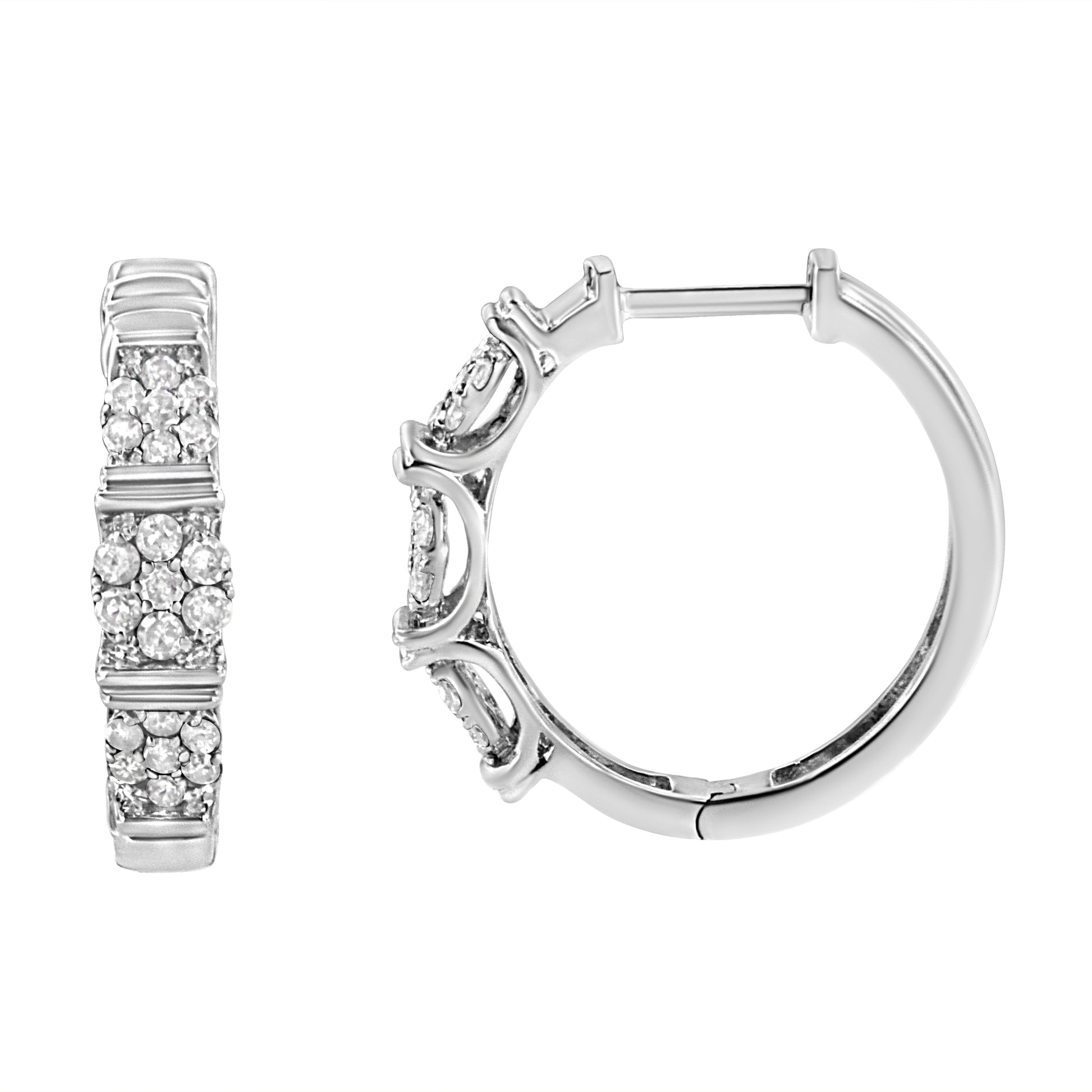 .925 Sterling Silver 1/2 Cttw Lab Grown Round Diamond Floral Cluster Hoop Earrings (F-G Color, SI1-SI2 Clarity) Bids.com