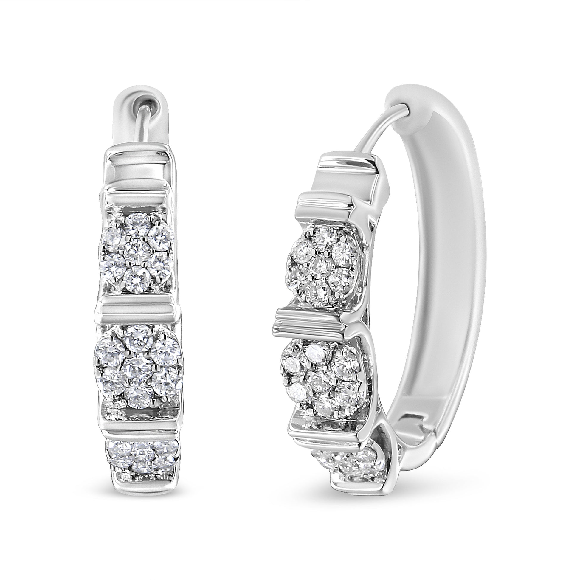 .925 Sterling Silver 1/2 Cttw Lab Grown Round Diamond Floral Cluster Hoop Earrings (F-G Color, SI1-SI2 Clarity) Bids.com