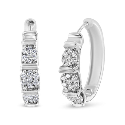 .925 Sterling Silver 1/2 Cttw Lab Grown Round Diamond Floral Cluster Hoop Earrings (F-G Color, SI1-SI2 Clarity) Bids.com