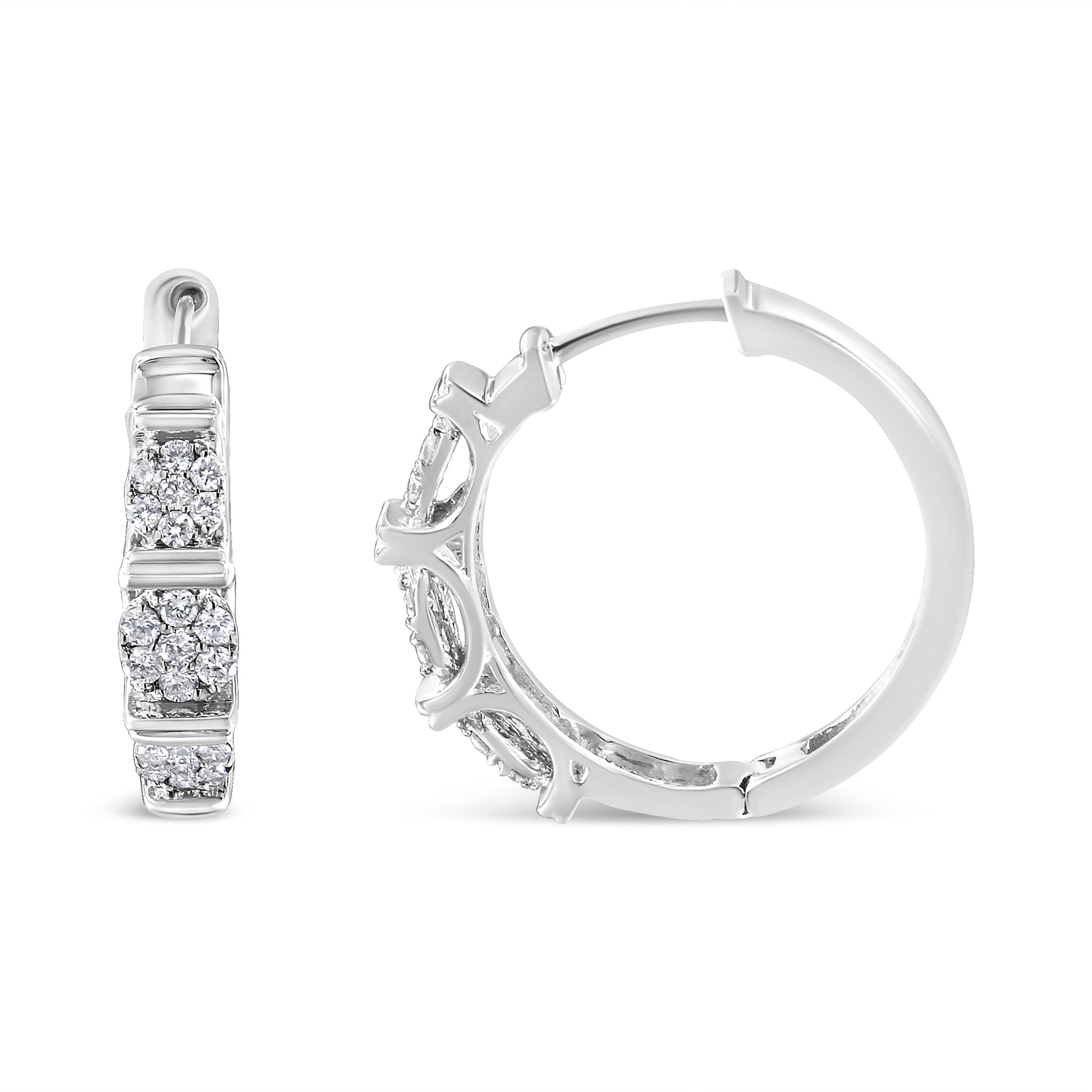 .925 Sterling Silver 1/2 Cttw Lab Grown Round Diamond Floral Cluster Hoop Earrings (F-G Color, SI1-SI2 Clarity) Bids.com