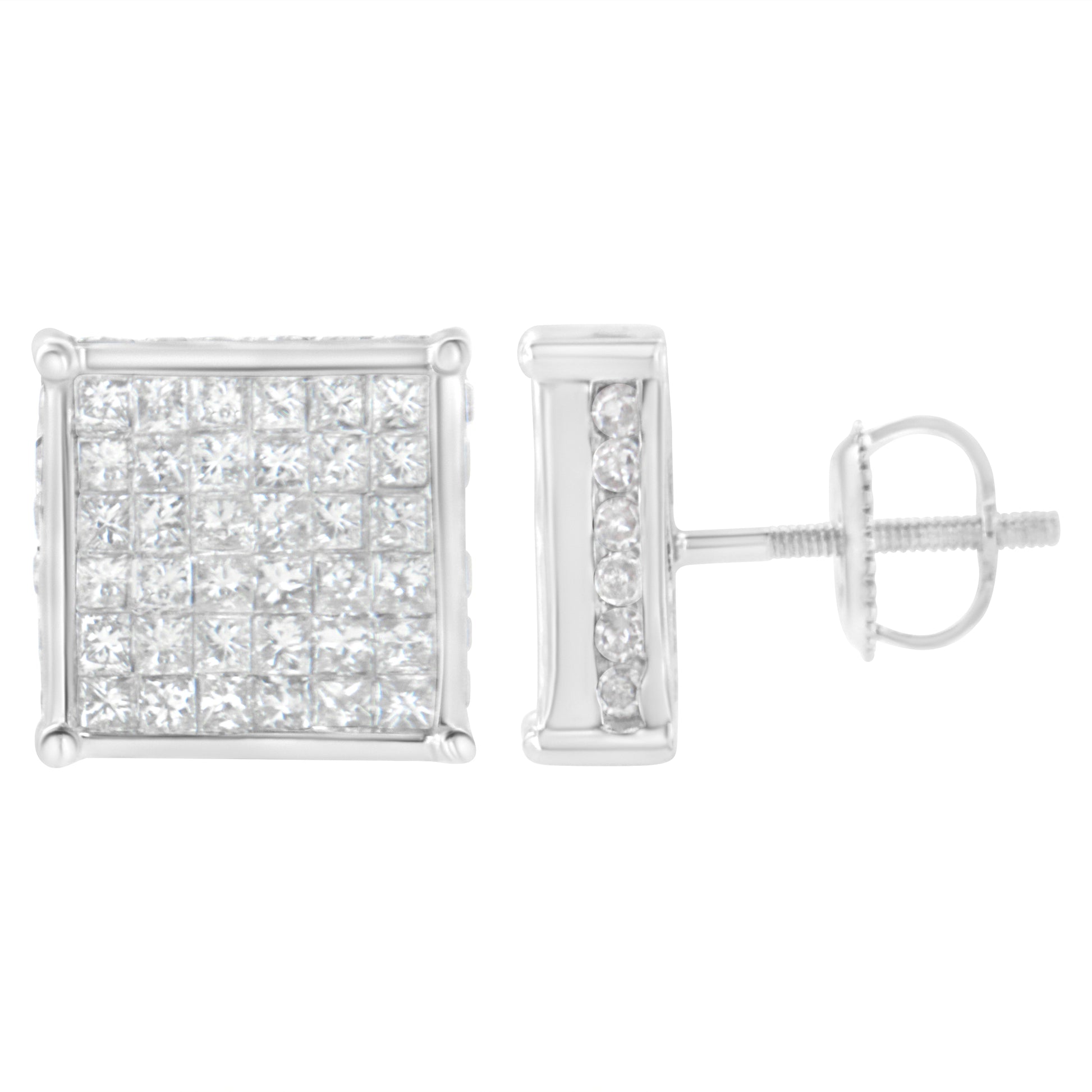 10K White Gold 2ct TDW Princess-Cut Composite Diamond Stud Earring (I-J ,I2-I3) Bids.com