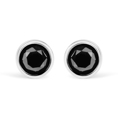 .925 Sterling Silver 4.00 Cttw Round Brilliant-Cut Black Diamond Bezel-Set Stud Earrings with Screw Backs (Fancy Color-Enhanced, I2-I3 Clarity) Bids.com