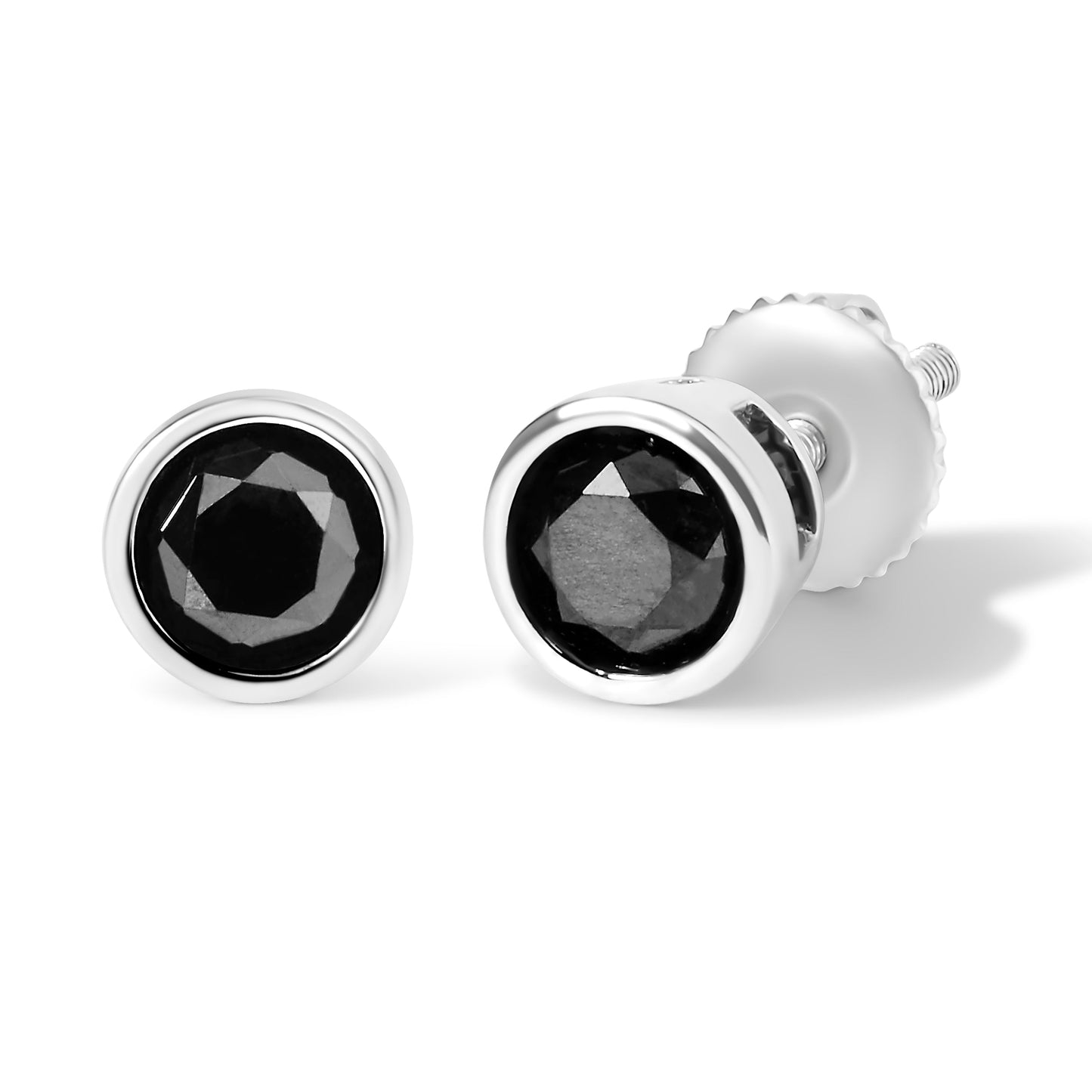 .925 Sterling Silver 4.00 Cttw Round Brilliant-Cut Black Diamond Bezel-Set Stud Earrings with Screw Backs (Fancy Color-Enhanced, I2-I3 Clarity) Bids.com