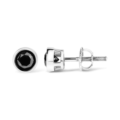 .925 Sterling Silver 4.00 Cttw Round Brilliant-Cut Black Diamond Bezel-Set Stud Earrings with Screw Backs (Fancy Color-Enhanced, I2-I3 Clarity) Bids.com