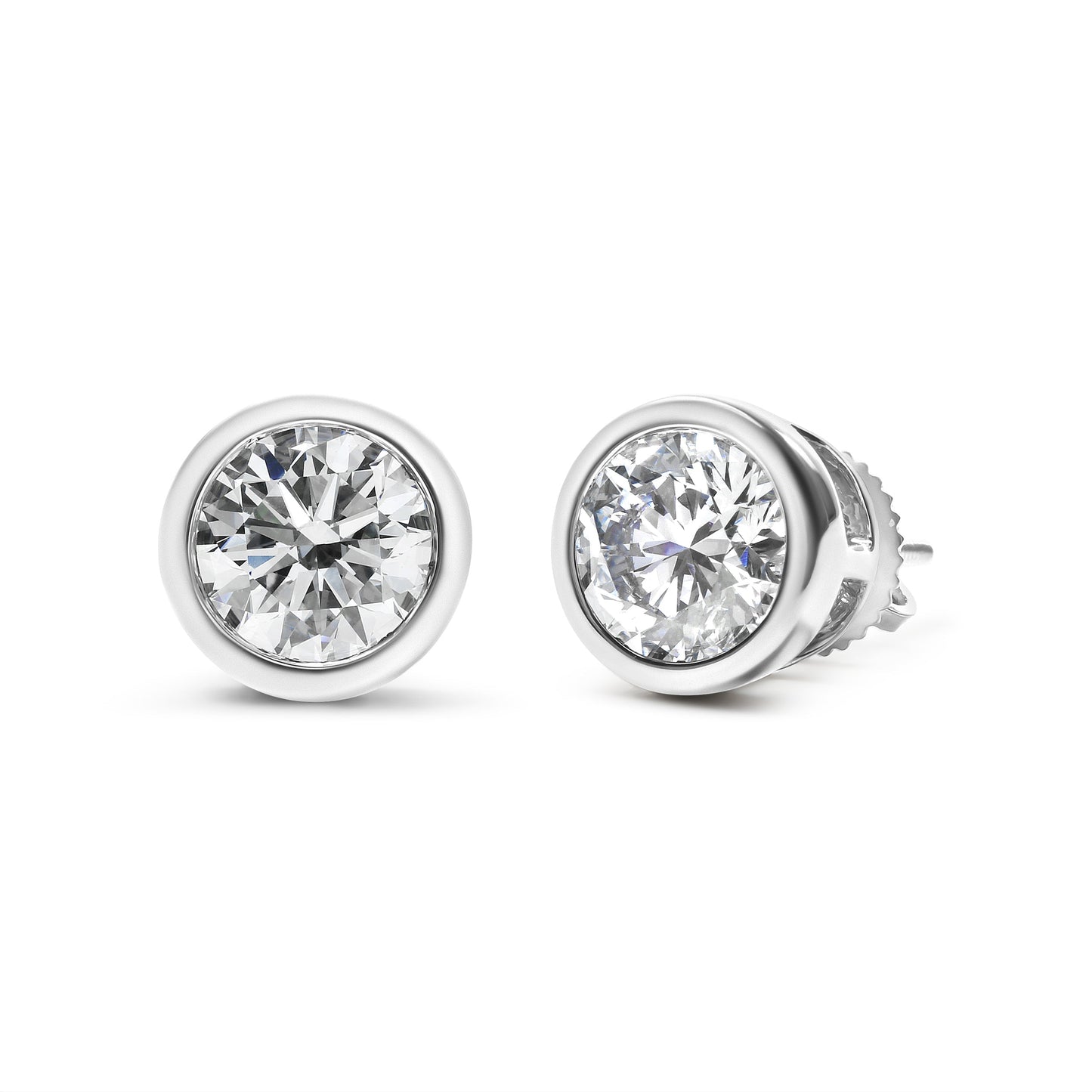 14K White Gold 1.0 Cttw Lab Grown Diamond Screw-Back Classic Bezel Solitaire Stud Earrings (G-H Color, VS2-SI1 Clarity) Bids.com