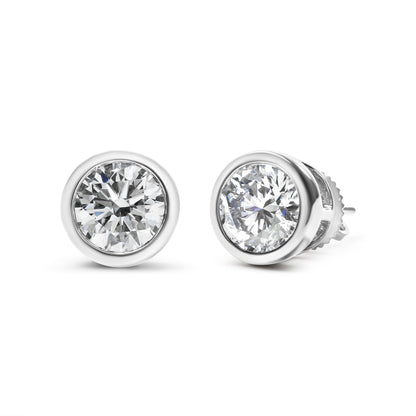 14K White Gold 1.0 Cttw Lab Grown Diamond Screw-Back Classic Bezel Solitaire Stud Earrings (G-H Color, VS2-SI1 Clarity) Bids.com