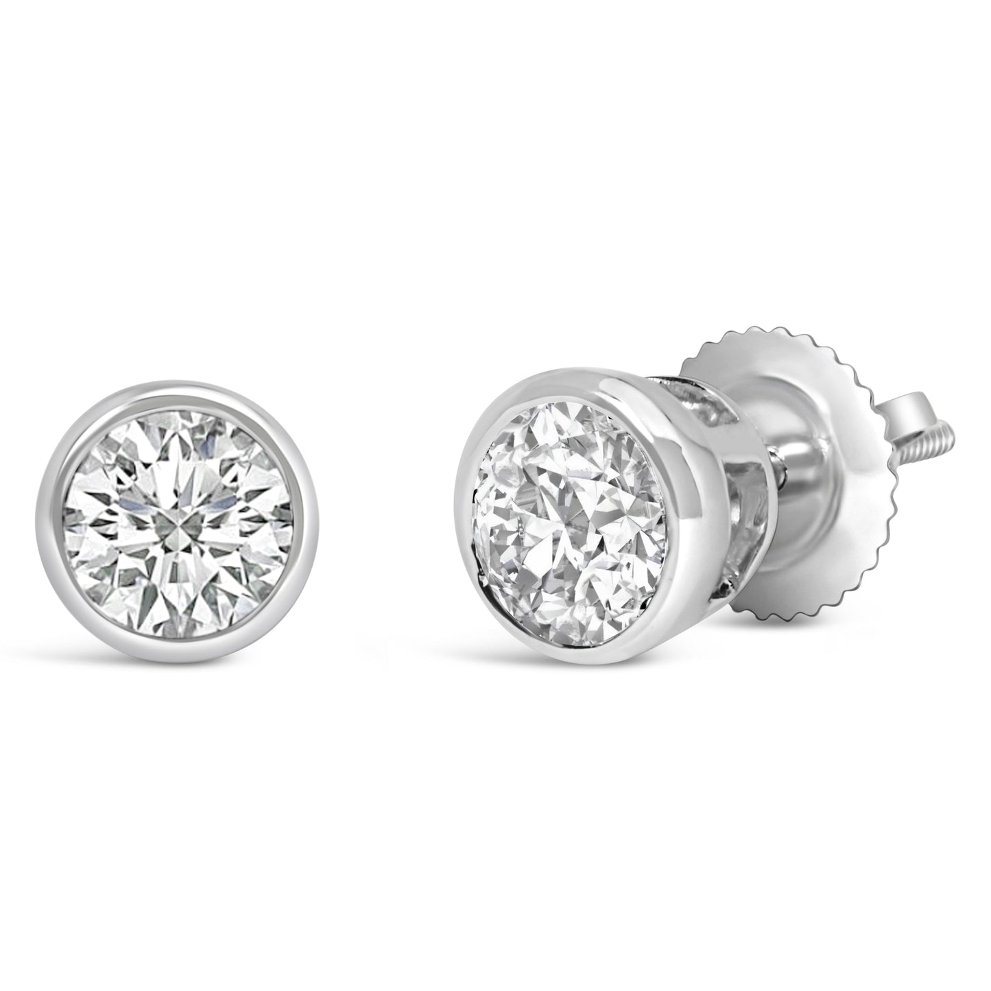 14K White Gold 1.0 Cttw Lab Grown Diamond Screw-Back Classic Bezel Solitaire Stud Earrings (G-H Color, VS2-SI1 Clarity) Bids.com