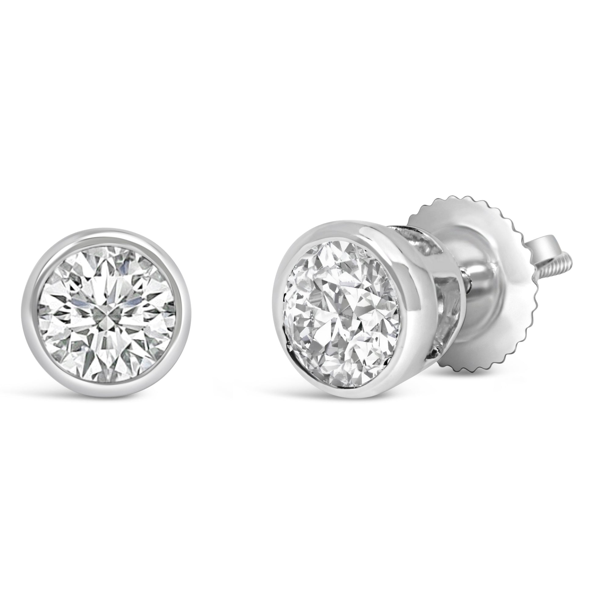14K White Gold 1.0 Cttw Lab Grown Diamond Screw-Back Classic Bezel Solitaire Stud Earrings (G-H Color, VS2-SI1 Clarity) Bids.com