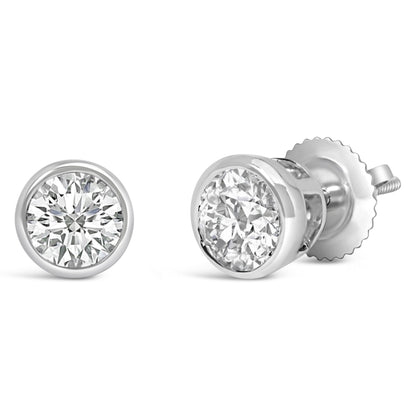 14K White Gold 1.0 Cttw Lab Grown Diamond Screw-Back Classic Bezel Solitaire Stud Earrings (G-H Color, VS2-SI1 Clarity) Bids.com