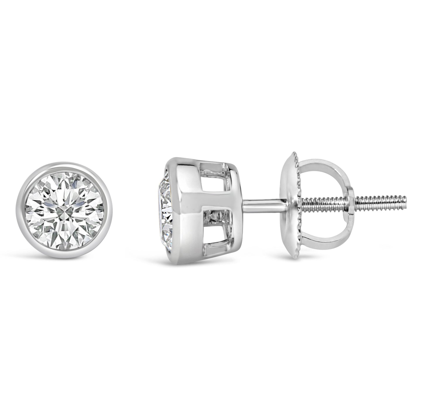 14K White Gold 1.0 Cttw Lab Grown Diamond Screw-Back Classic Bezel Solitaire Stud Earrings (G-H Color, VS2-SI1 Clarity) Bids.com