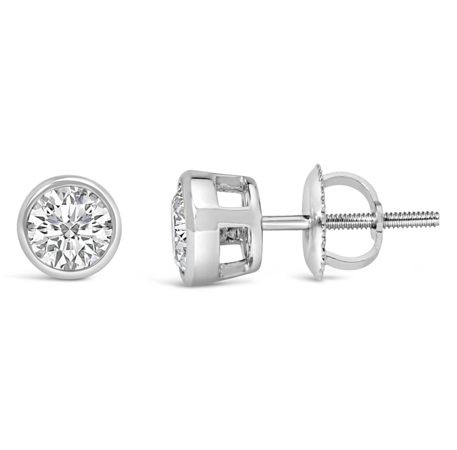 14K White Gold 1.0 Cttw Lab Grown Diamond Screw-Back Classic Bezel Solitaire Stud Earrings (G-H Color, VS2-SI1 Clarity) Bids.com