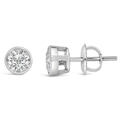14K White Gold 1.0 Cttw Lab Grown Diamond Screw-Back Classic Bezel Solitaire Stud Earrings (G-H Color, VS2-SI1 Clarity) Bids.com