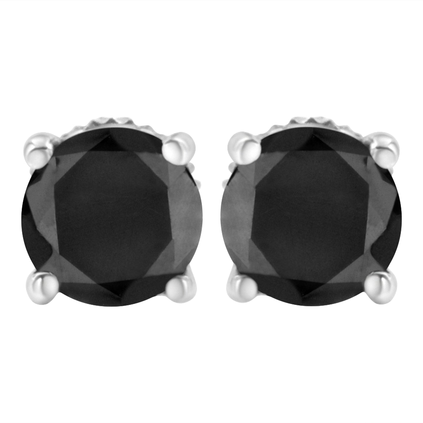 .925 Sterling Silver 2.00 Cttw Round Brilliant-Cut Black Diamond Classic 4-Prong Stud Earrings with Screw Backs (Fancy Color-Enhanced, I2-I3 Clarity) Bids.com