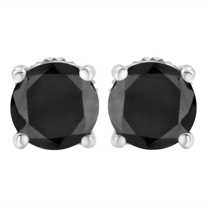 .925 Sterling Silver 2.00 Cttw Round Brilliant-Cut Black Diamond Classic 4-Prong Stud Earrings with Screw Backs (Fancy Color-Enhanced, I2-I3 Clarity) Bids.com