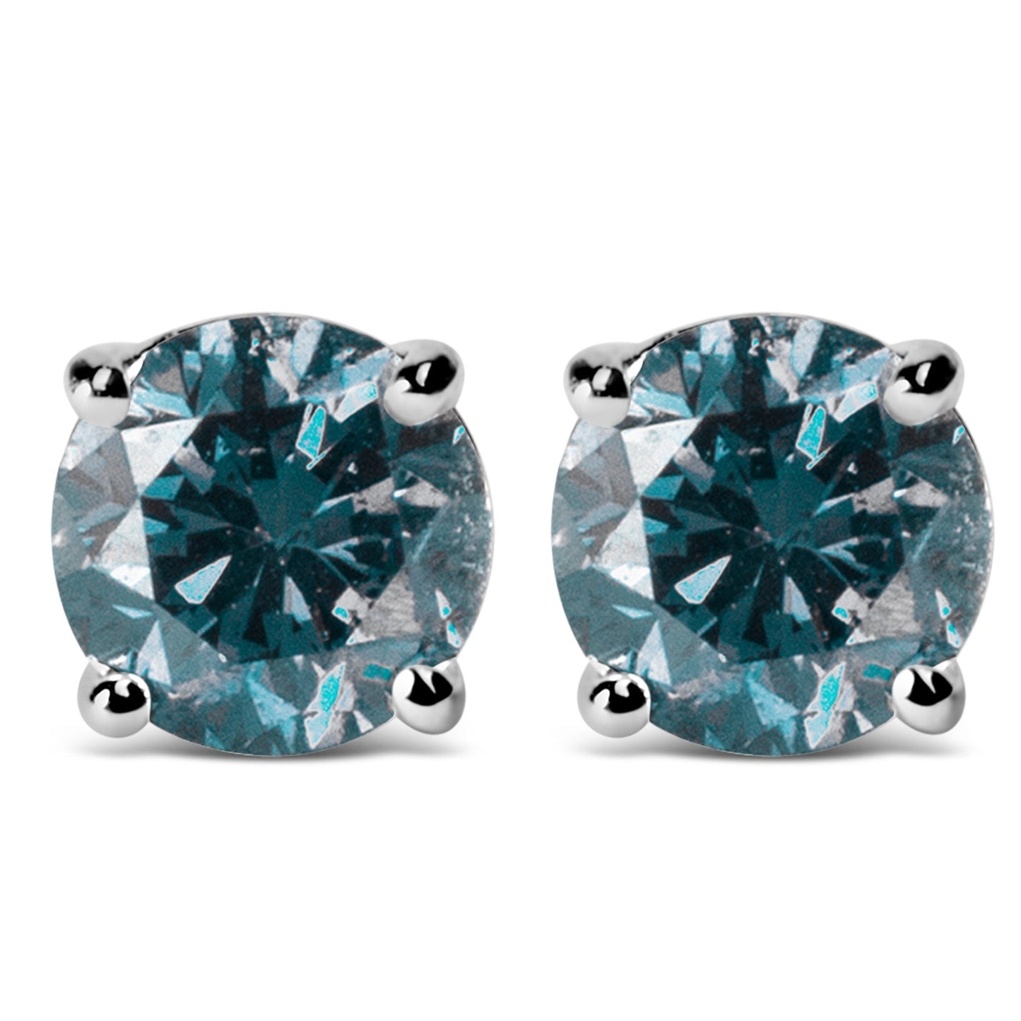 14K White Gold 1/2 Cttw Round Brilliant Cut Lab Grown Blue Diamond 4-Prong Classic Solitaire Stud Earrings (Blue Color, VVS2-VS1 Clarity) Bids.com