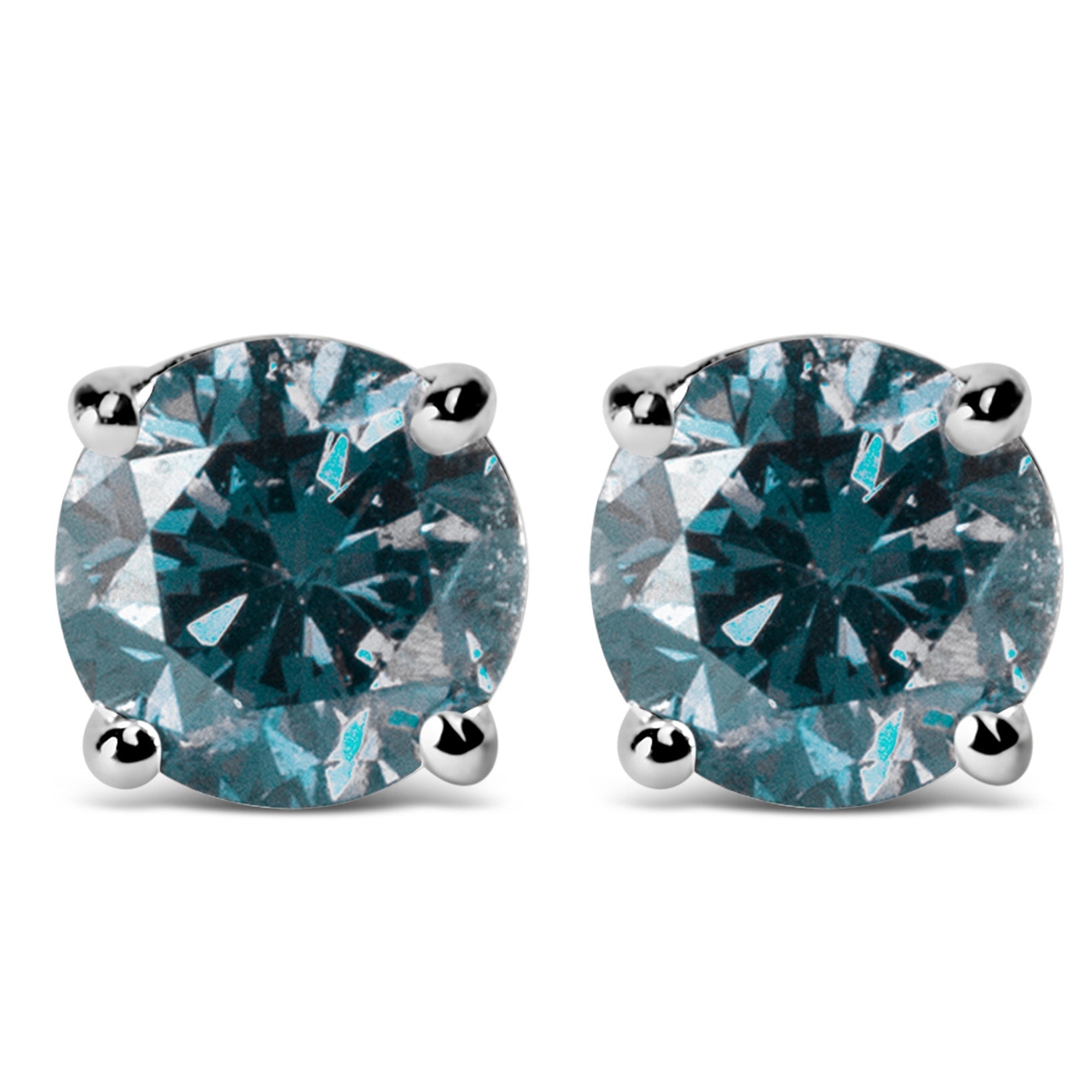 14K White Gold 1/2 Cttw Round Brilliant Cut Lab Grown Blue Diamond 4-Prong Classic Solitaire Stud Earrings (Blue Color, VVS2-VS1 Clarity) Bids.com