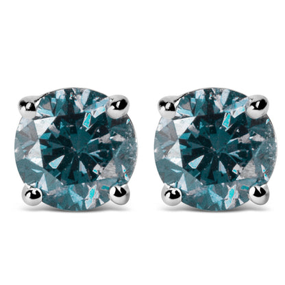14K White Gold 1/2 Cttw Round Brilliant Cut Lab Grown Blue Diamond 4-Prong Classic Solitaire Stud Earrings (Blue Color, VVS2-VS1 Clarity) Bids.com