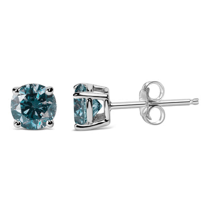 14K White Gold 1/2 Cttw Round Brilliant Cut Lab Grown Blue Diamond 4-Prong Classic Solitaire Stud Earrings (Blue Color, VVS2-VS1 Clarity) Bids.com