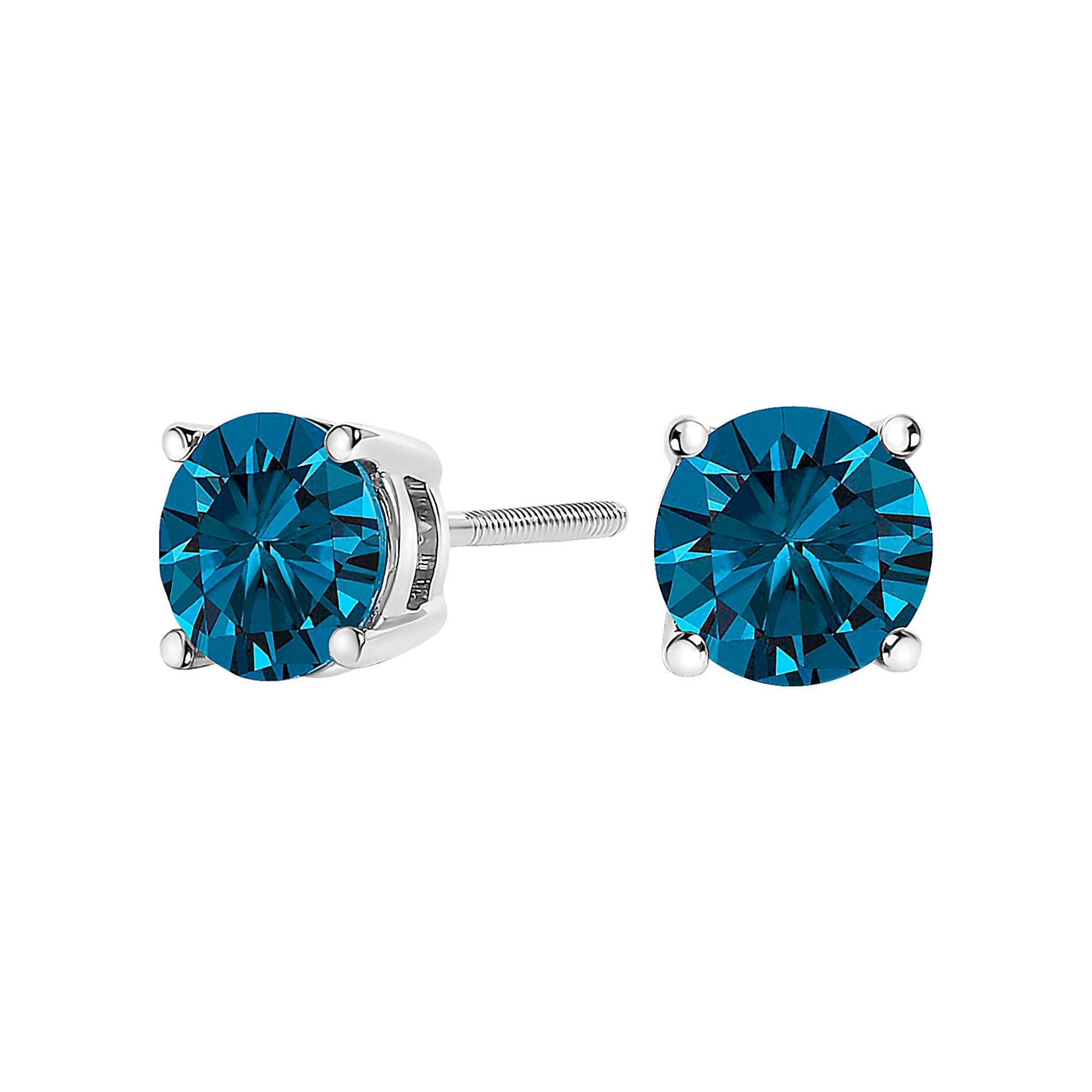 14K White Gold 1.00 Cttw Blue Lab Grown Diamond Stud Earrings with Screw Backs Bids.com