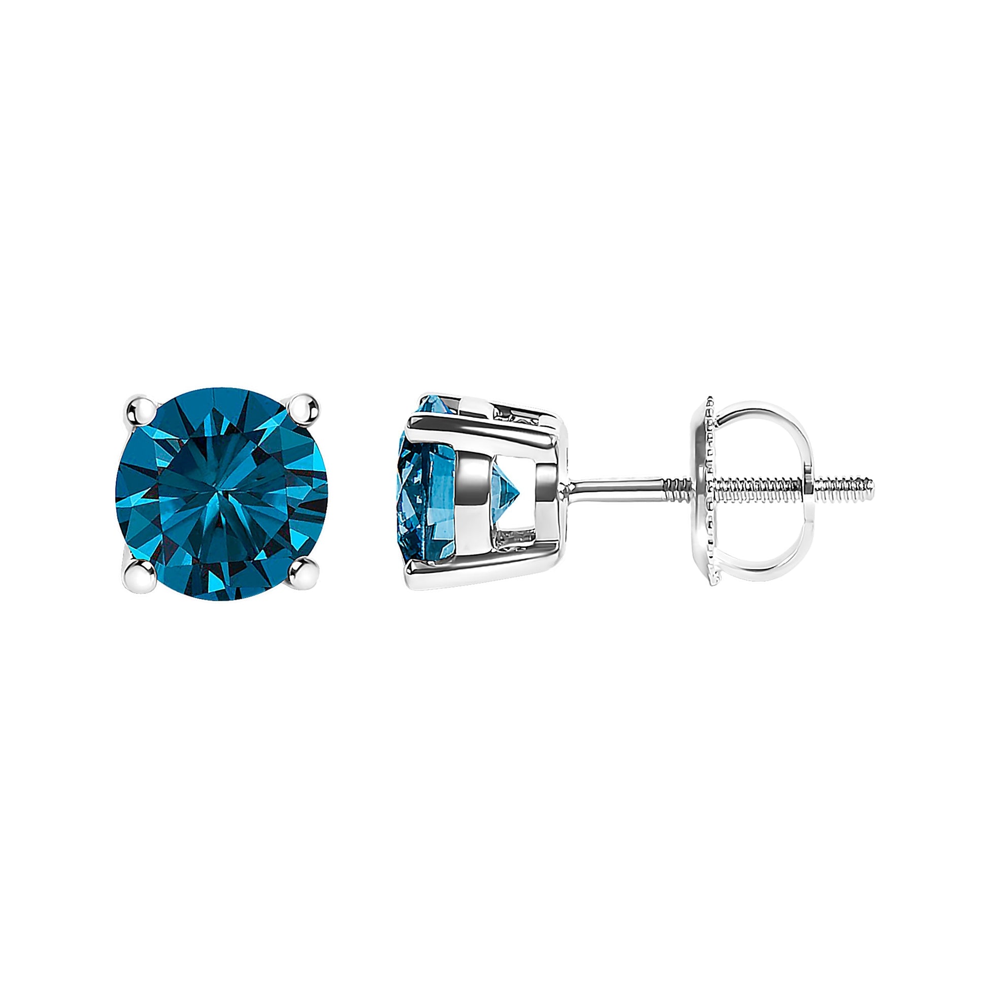 14K White Gold 1.00 Cttw Blue Lab Grown Diamond Stud Earrings with Screw Backs Bids.com