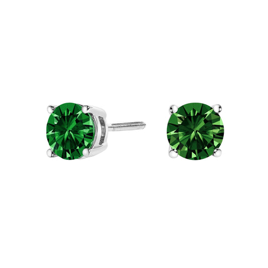 14K White Gold 1.0 Cttw Lab Grown Green Diamond Classic Solitaire Stud Earrings Bids.com