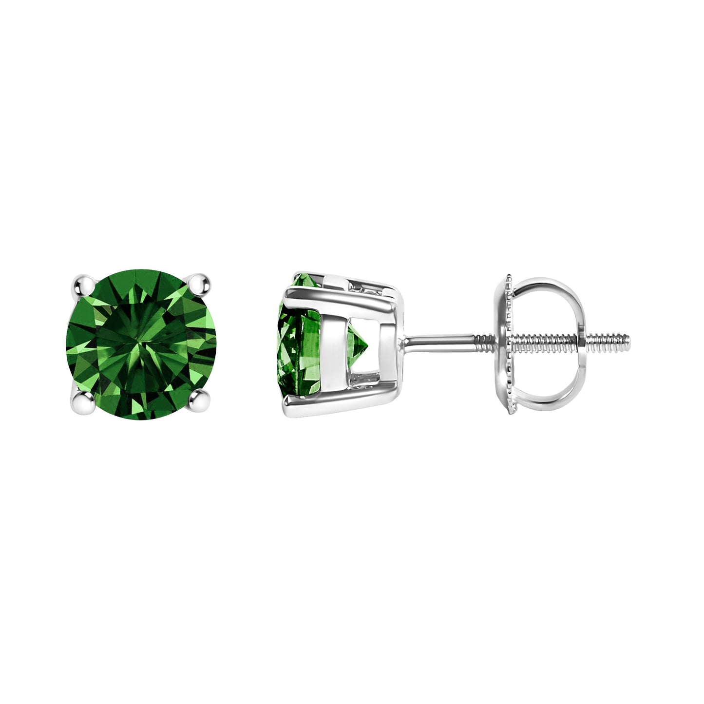 14K White Gold 1.0 Cttw Lab Grown Green Diamond Classic Solitaire Stud Earrings Bids.com