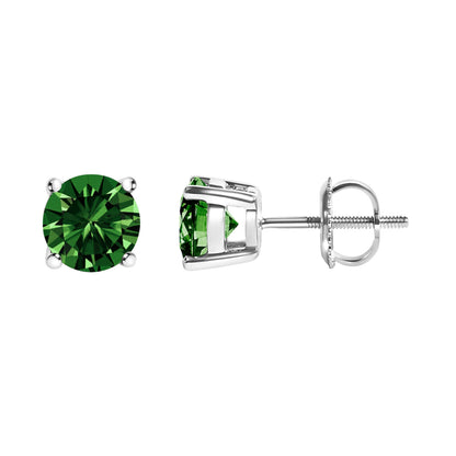14K White Gold 1.0 Cttw Lab Grown Green Diamond Classic Solitaire Stud Earrings Bids.com