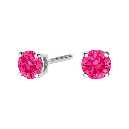 10K White Gold 1.0 Cttw Lab Created Round Brilliant Cut Pink Diamond Classic 4-Prong Solitaire Stud Earrings (Fancy Pink Color, VVS2-VS1 Clarity) Bids.com