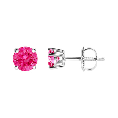 14K White Gold 1.0 Cttw Round Brilliant Cut Lab Grown Pink Diamond 4-Prong Classic Solitaire Earrings (Pink Color, VVS2-VS1 Clarity) Bids.com