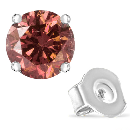 10K White Gold 1.0 Cttw Lab Created Round Brilliant Cut Pink Diamond Classic 4-Prong Solitaire Stud Earrings (Fancy Pink Color, VVS2-VS1 Clarity) Bids.com