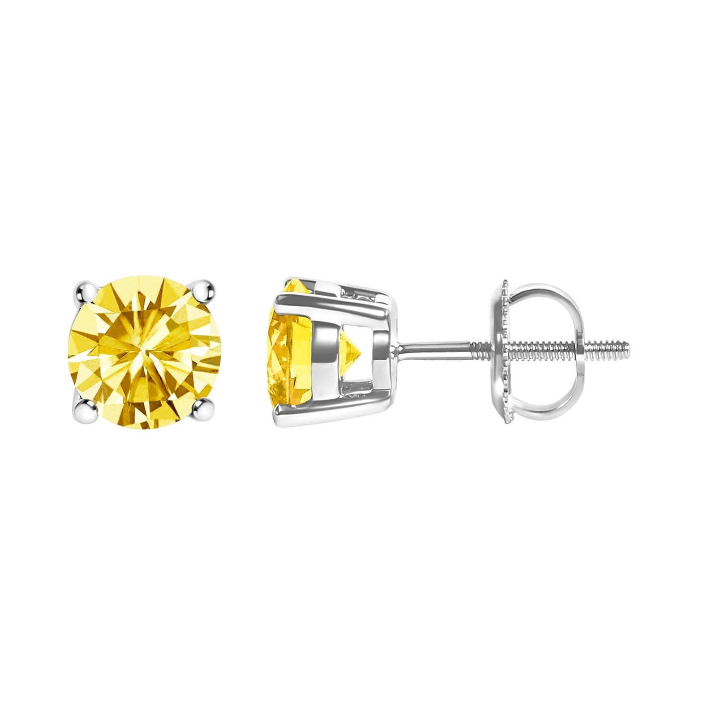 14K White Gold 1.0 Cttw Lab Grown Yellow Diamond Solitaire Stud Earrings (Yellow Color, VS2-SI1 Clarity) Bids.com