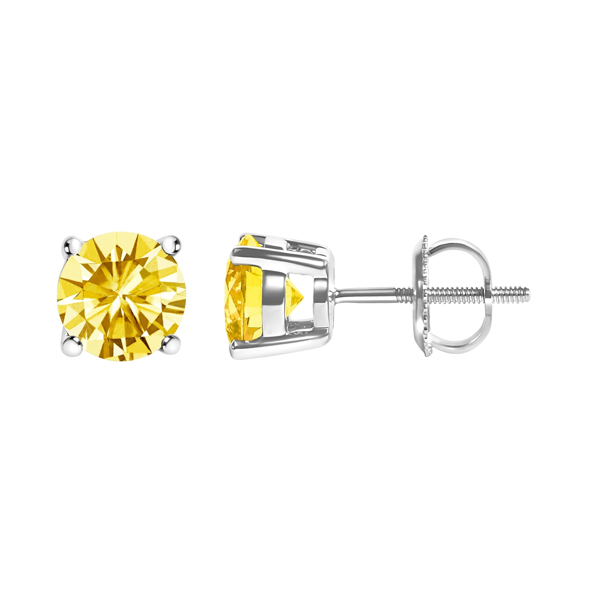 14K White Gold 1.0 Cttw Lab Grown Yellow Diamond Solitaire Stud Earrings (Yellow Color, VS2-SI1 Clarity) Bids.com
