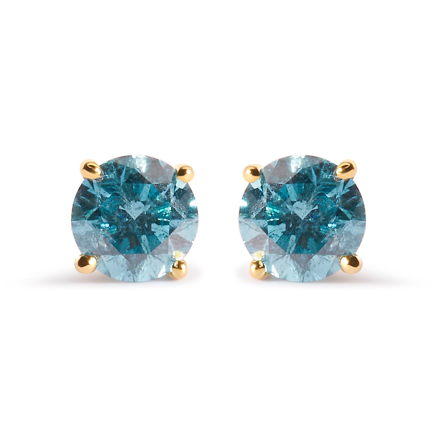 14K Yellow Gold 1.0 Cttw Treated Aqua Blue Diamond Classic Solitaire Stud Earrings (Aqua Blue Color, I2-I3 Clarity) Bids.com