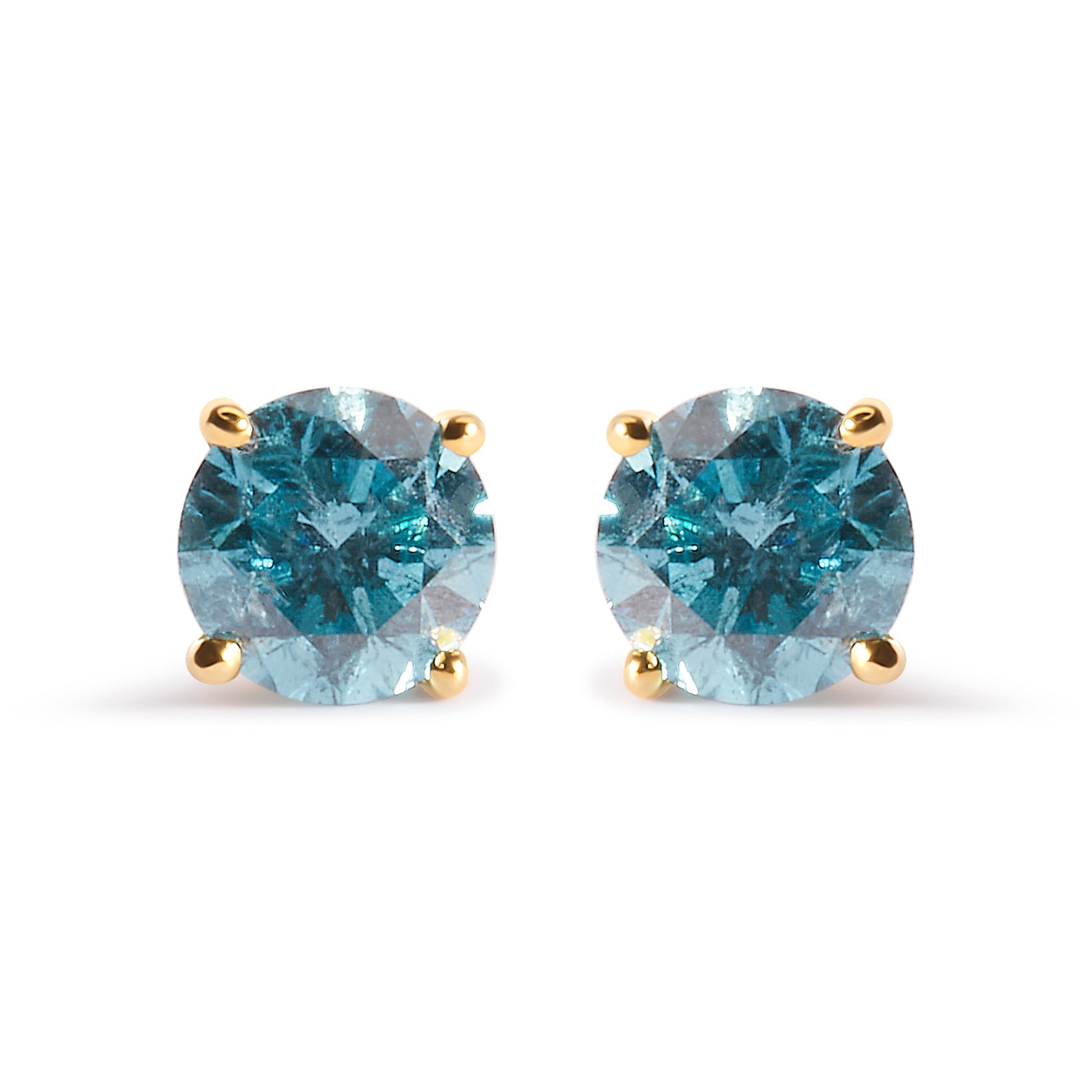 14K Yellow Gold 1.0 Cttw Treated Aqua Blue Diamond Classic Solitaire Stud Earrings (Aqua Blue Color, I2-I3 Clarity) Bids.com